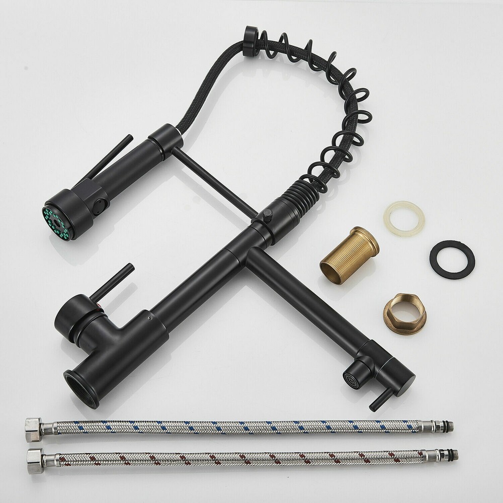 Matte Black Kitchen Sink Faucet Spring Pull Down Sprayer Mixer Tap Deck Mounted