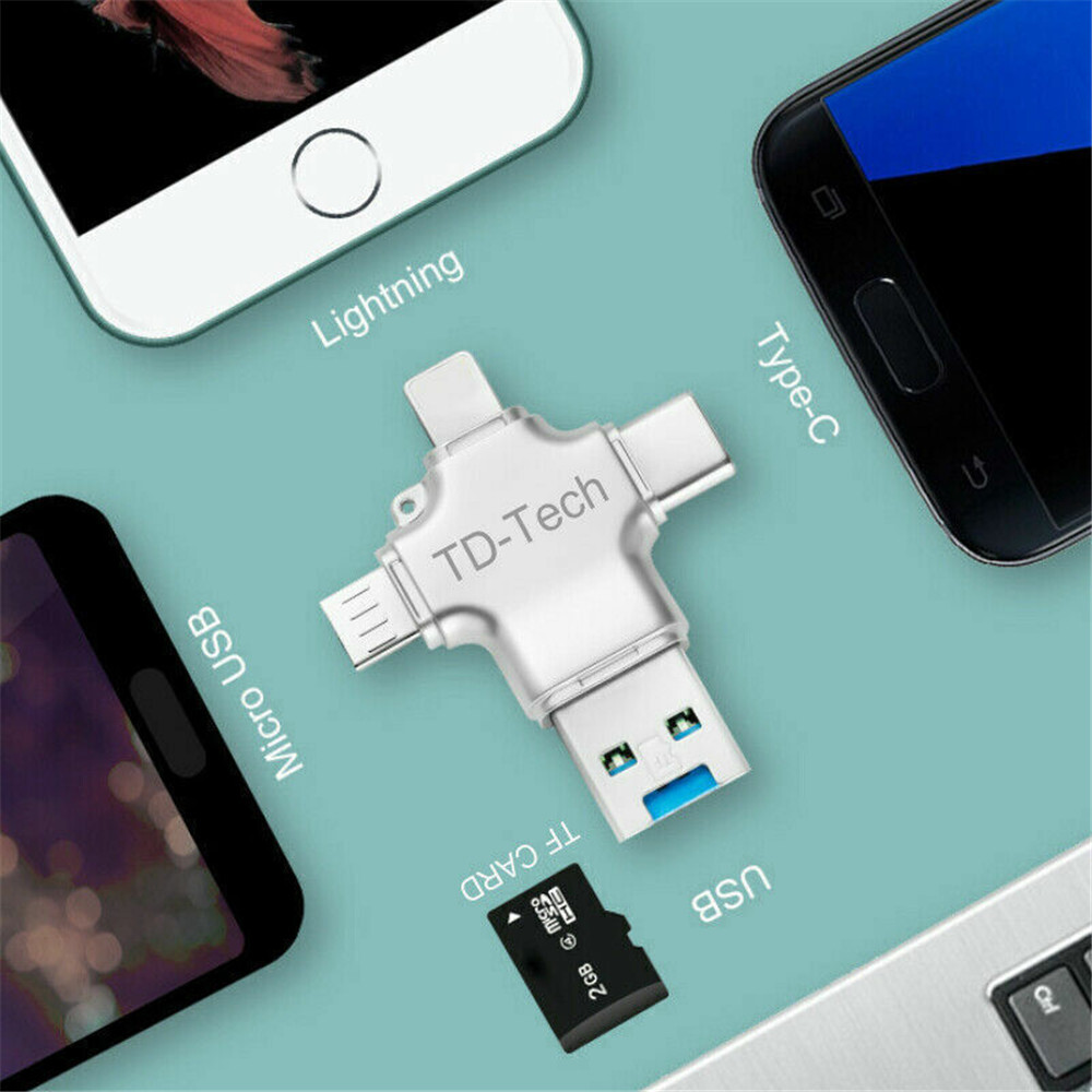 4 In 1 iOS Micro USB Type-C Micro SD TF Card Reader OTG for Android iPhone iPad