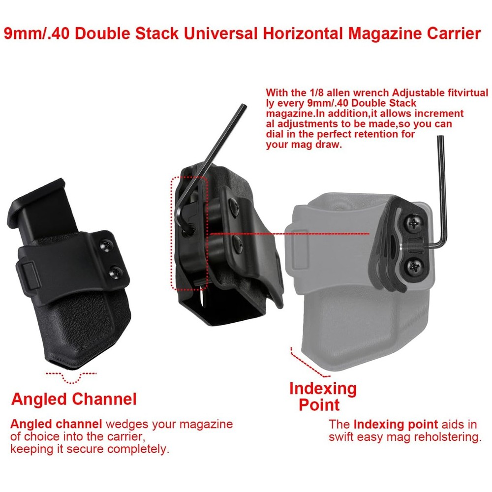 Ambidextrous OWB Mag Holder Horizontal For Double Stack 9mm/.40/.357 Polymer New