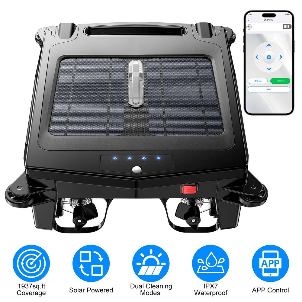 Robotic Pool Skimmer w/ Dual Charging Methods and Thorough Cleaning APP Control