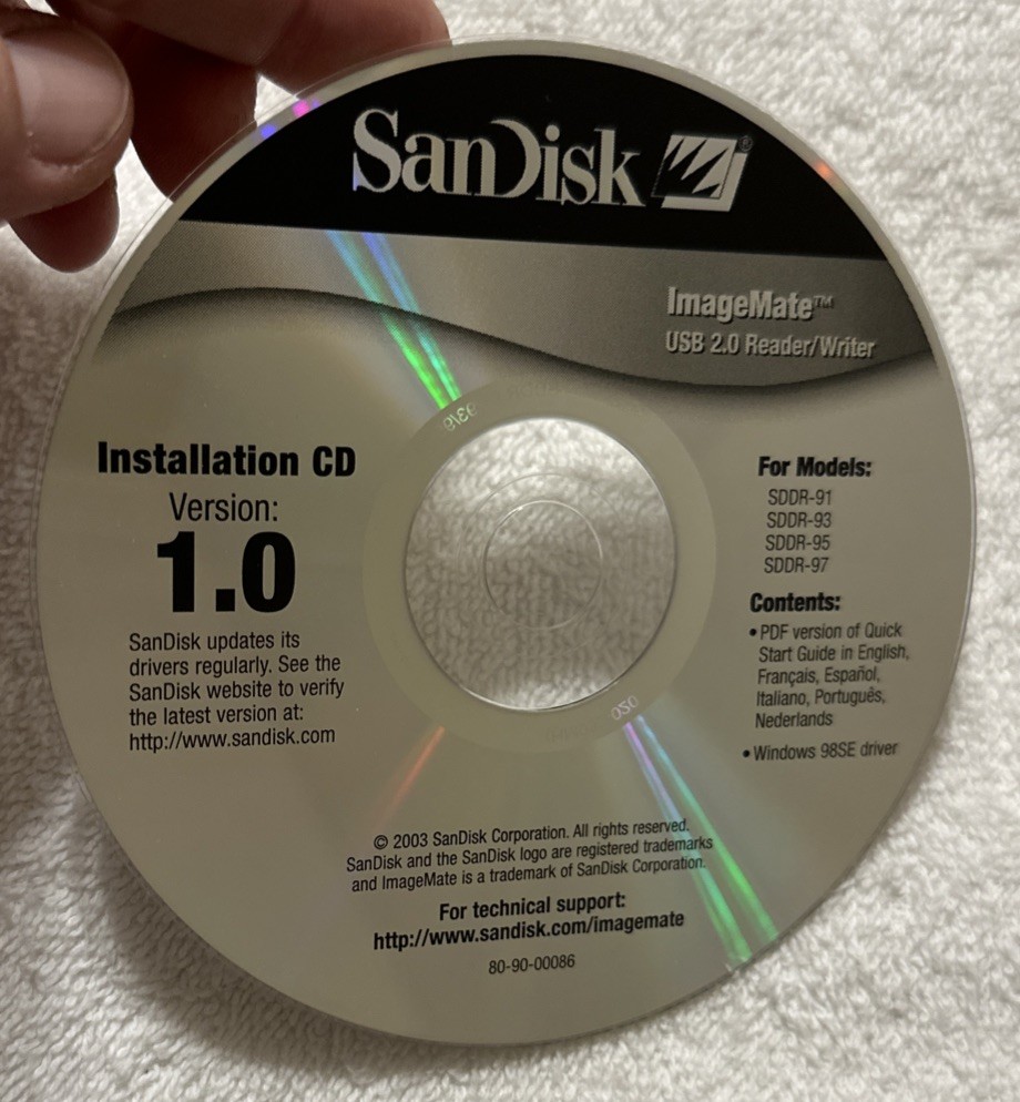 SanDisk ImageMate Installation CD Version Ver  1.1 USB 2.0 Reader/Writer SDDR