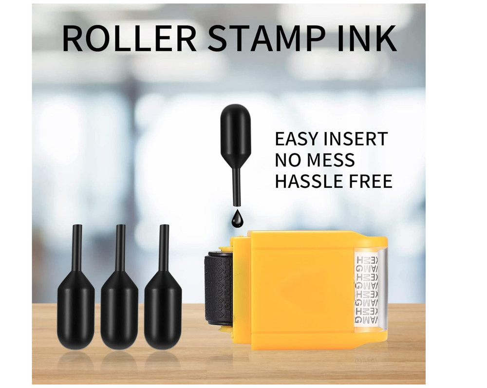 12-Pack Replacement Ink Refills for Identity Theft Roller Stamp – Black Ink