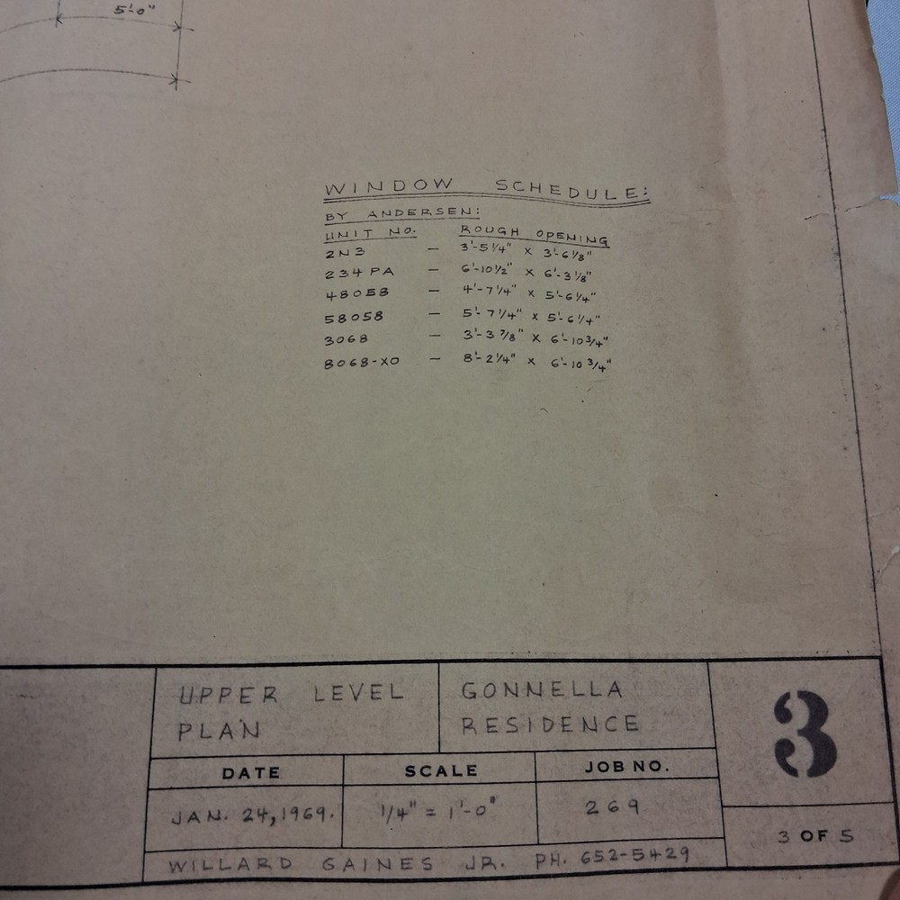 Mid Century Original 1969 Architectural Blueprints Drawings