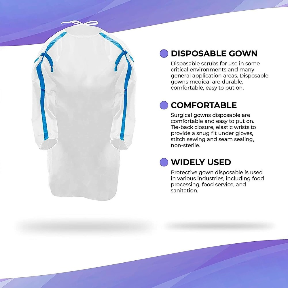 5 pcs White Disposable Polypropylene Lab Coats Small 35 gsm /w Tie Back Closure