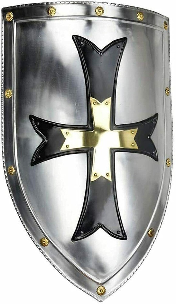 Medieval Heater Shield Armor with brass Templar cross Knight Armor Shield gift