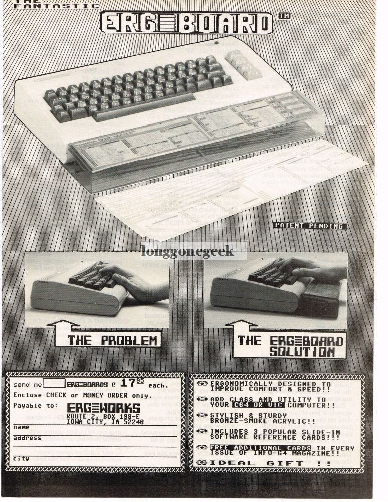 1985 Ergworks Ergboard Ergonomic Commodore 64 Keyboard Accessory Vintage Ad