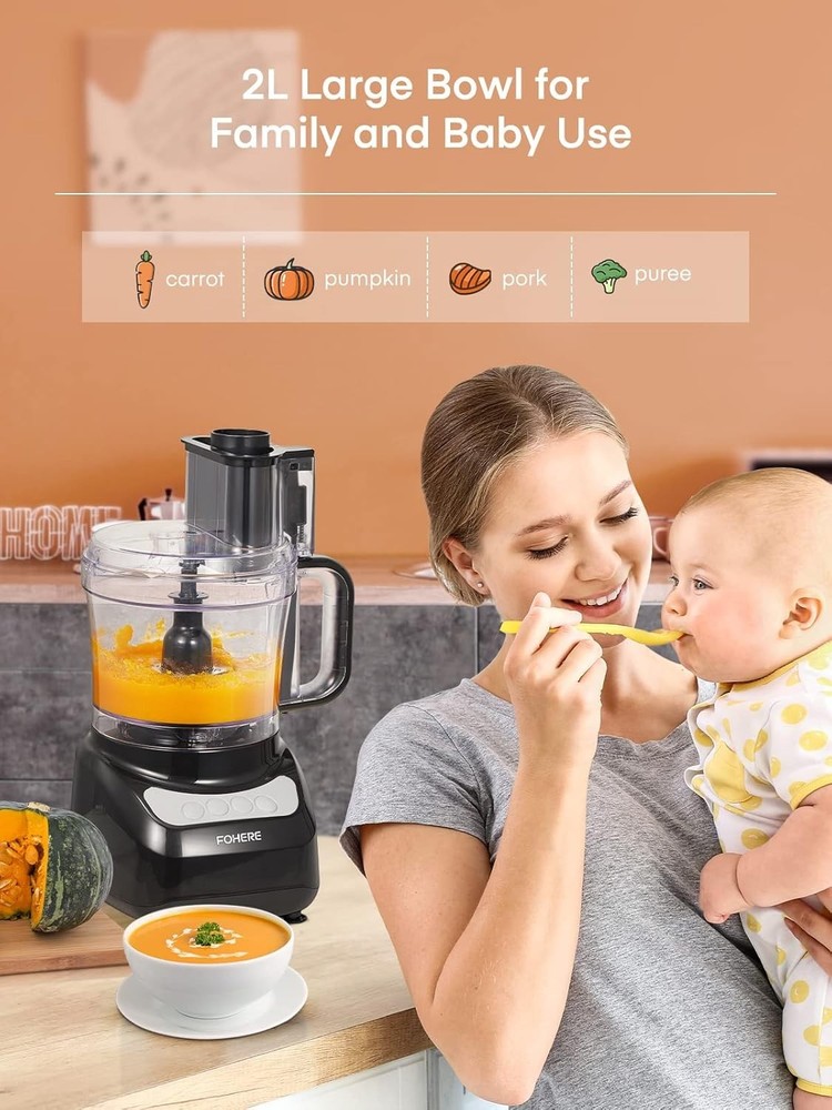 Efficient 12-Cup Electric Food Processor with 2 Speeds & Dishwasher Safe Design