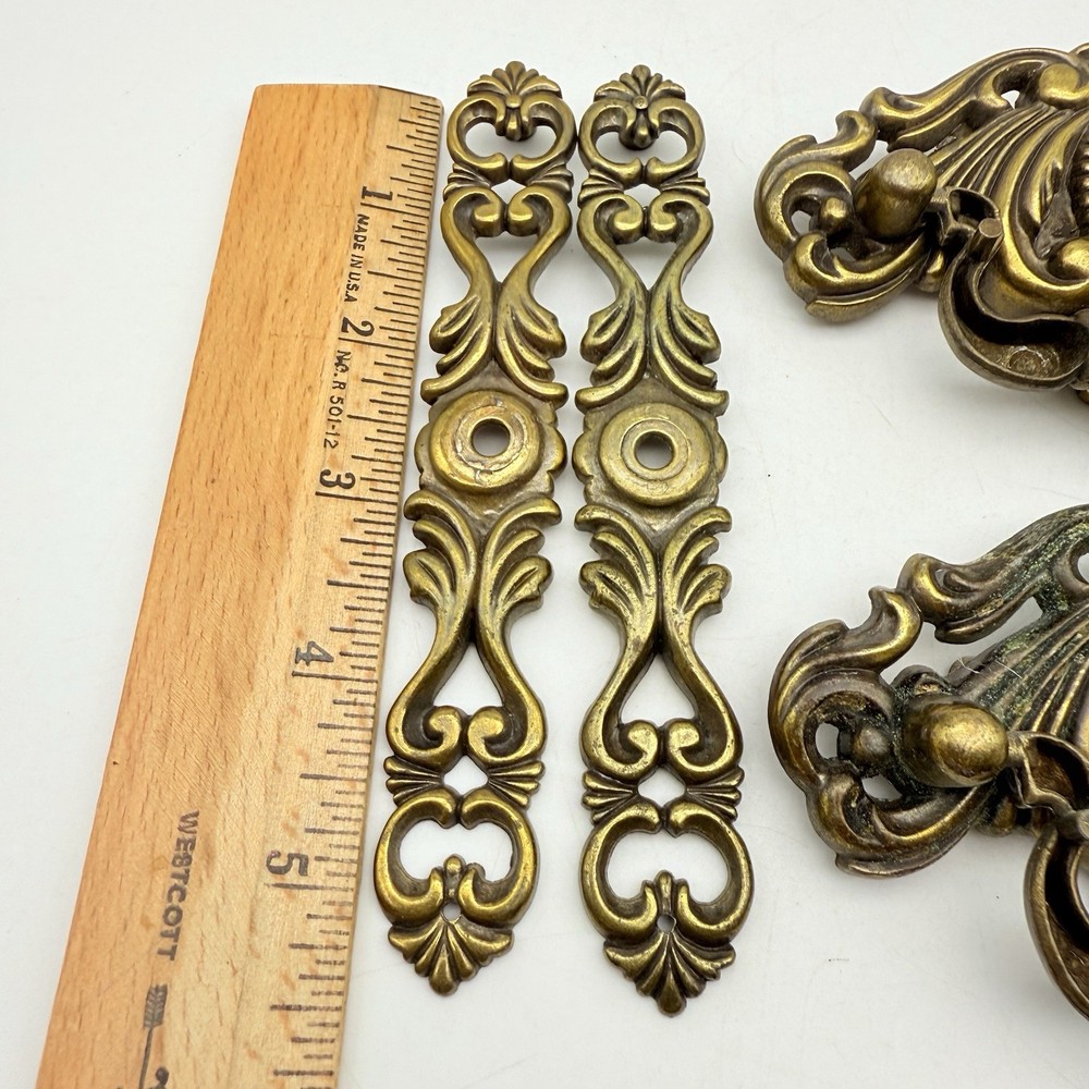 Vintage Brass Drawer Drop Bail Pull Handles MCM & Brass Scroll Drops