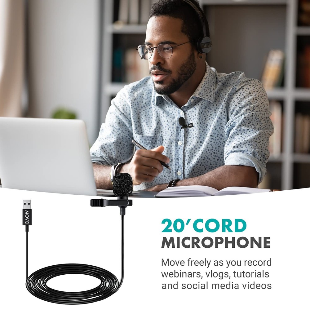 M1 USB Lavalier Lapel Clip-on Omnidirectional Computer Microphone for Laptop,...