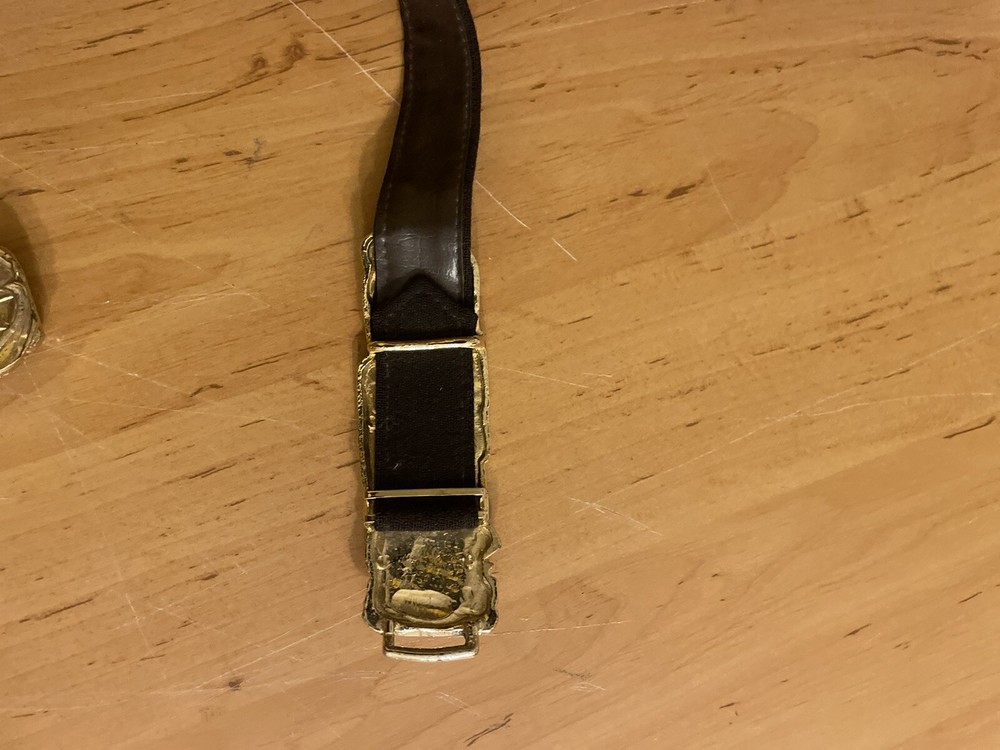 Brutalist Designer Belt Brass Leather 409 Adjustable