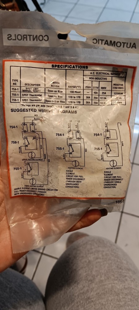 White Rodgers 754-1 Electric Water Heater Limit switch