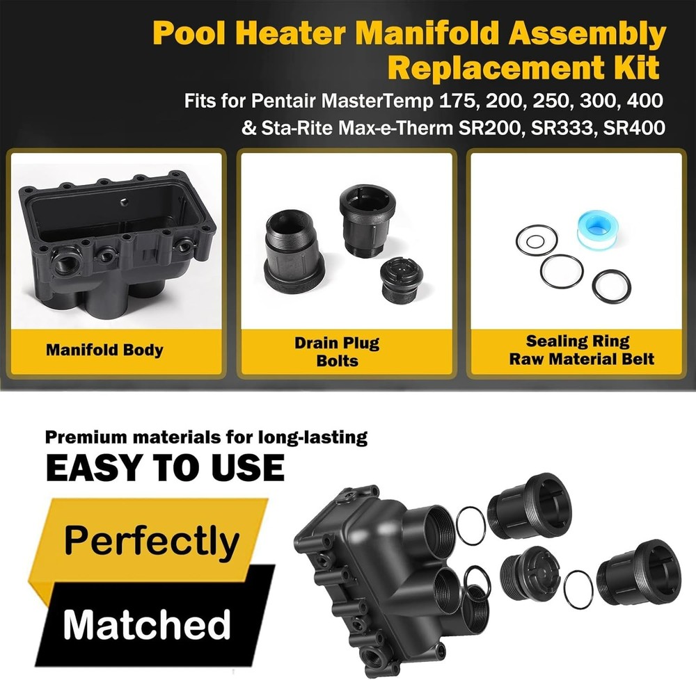 Pool Heater Manifold Assembly Replacement Kit for Pentair MasterTemp 175, 200