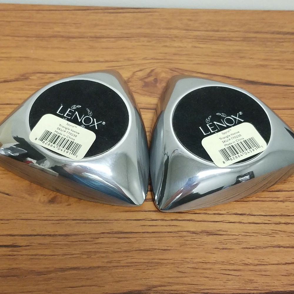Lenox Candle Holders Votive Tealight Silver Triangle Decor 5.4"
