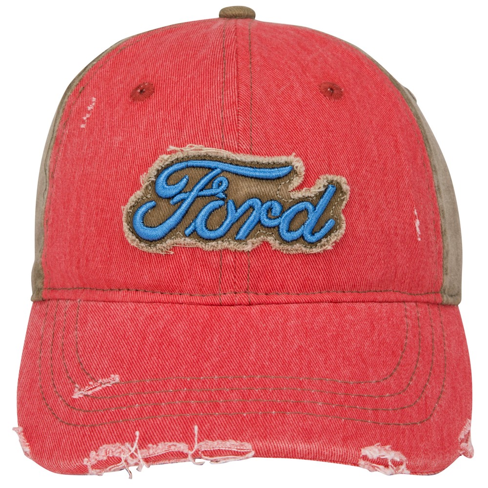 Ford Logo Distressed Cotton Twill Hat Red