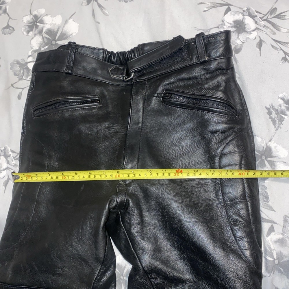J & S BLACK LEATHER BIKER TROUSERS SIZE 32