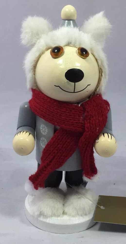 Small Wooden Bear Nutcracker With Toque Christmas Decor