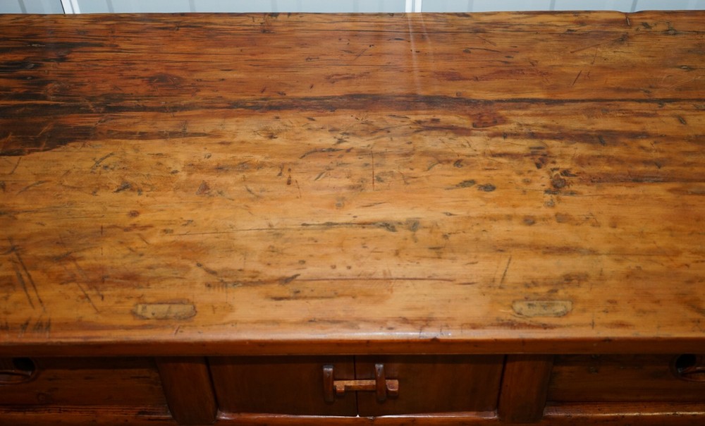 ANTIQUE CHINESE TEMPLE ALTER SIDEBOARD WITH CUPBOARDS IN SOLID TEAK REDDISH