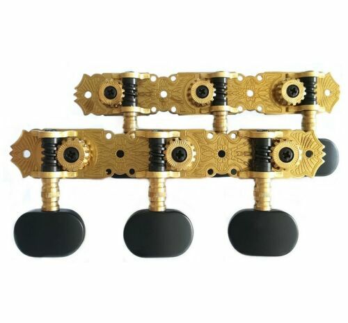 VAN GENT CLASSICAL GUITAR MACHINE HEADS 250 BRASS BALCK BUTTONS AND ROLLERS
