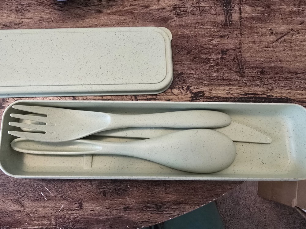 Large Reusable Utensil Set Case Portable Plastic Spoon, Fork, & Knife
