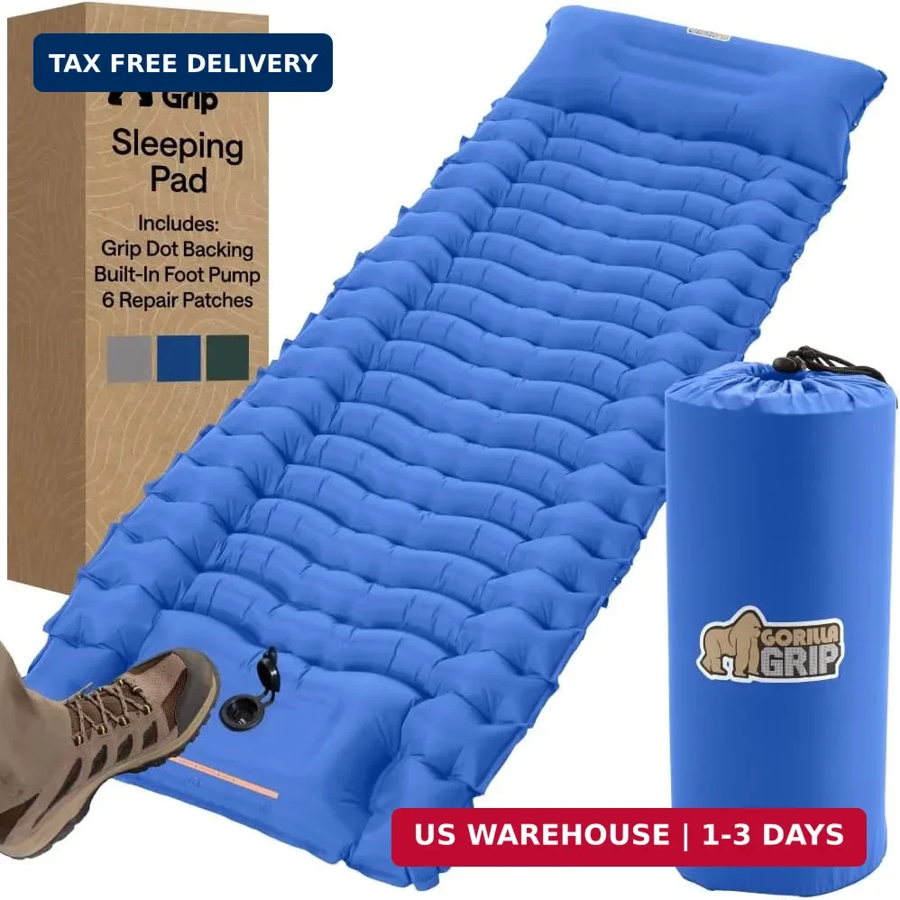 GORILLA GRIP Slip-Resistant Inflatable Sleeping Pad, Puncture Resistant Lightwei