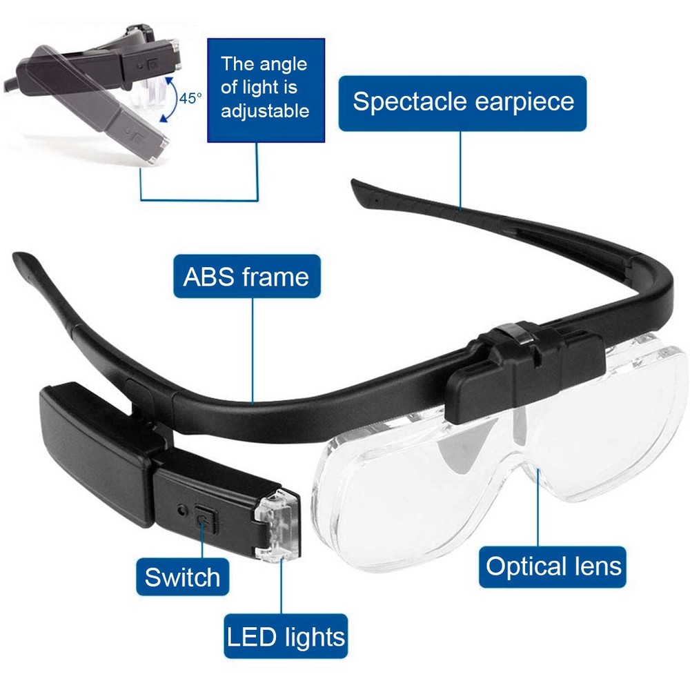 Rechargeable 6-Magnification LED Light Magnifying Glass Adjusting Magnifier Loop