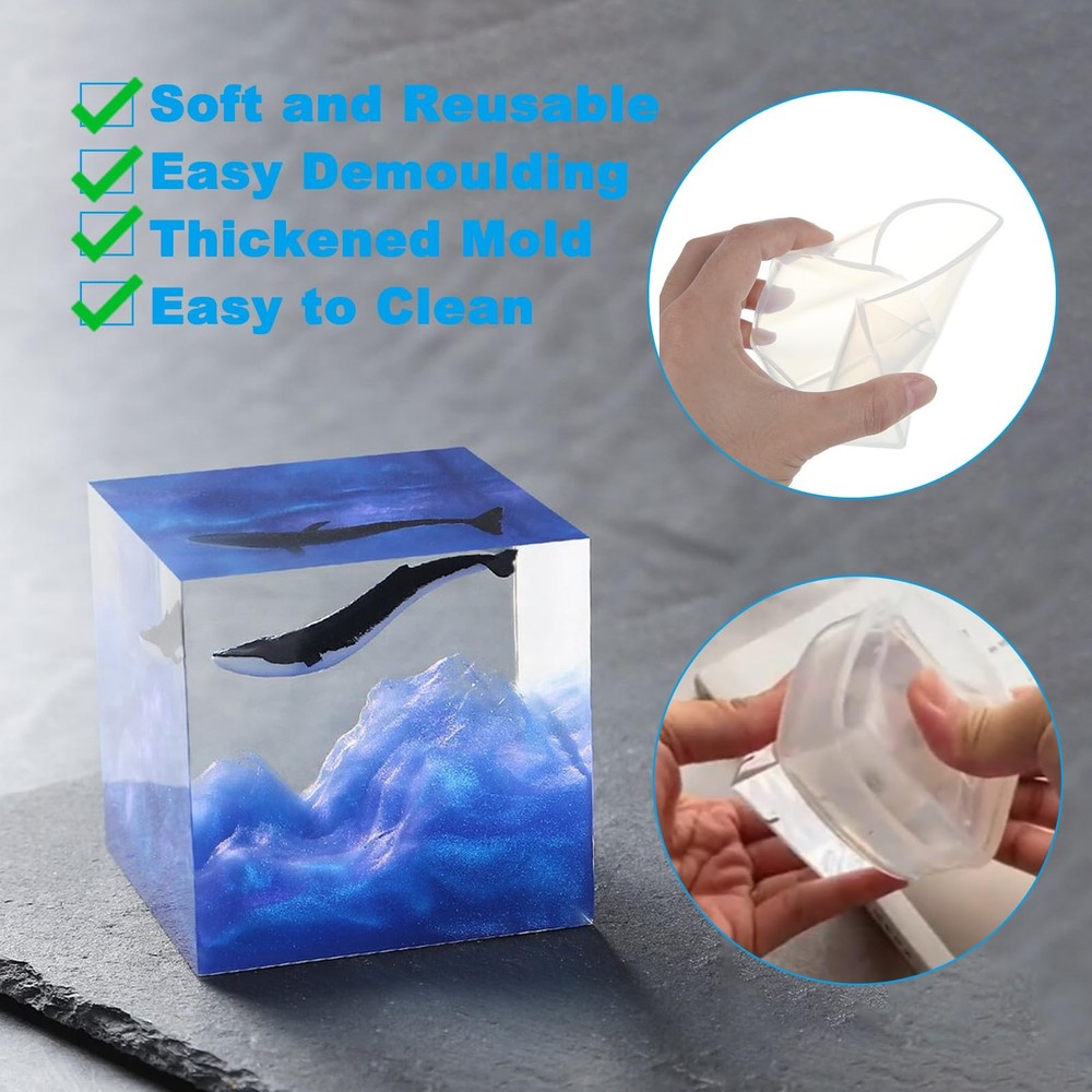 ABuff 2 Pack Square Resin Molds Cube Silicone Casting Molds, 2 Clear White