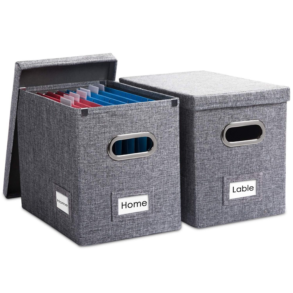 PRANDOM File Organizer Box - Set of 2 (2-pack) without folders, Grey