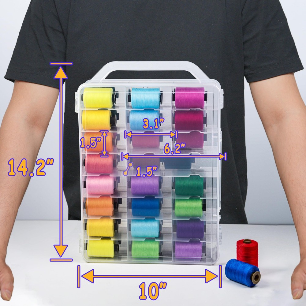 Double Sided 46 Grids Sewing Thread Storage Case Organizer Transparent