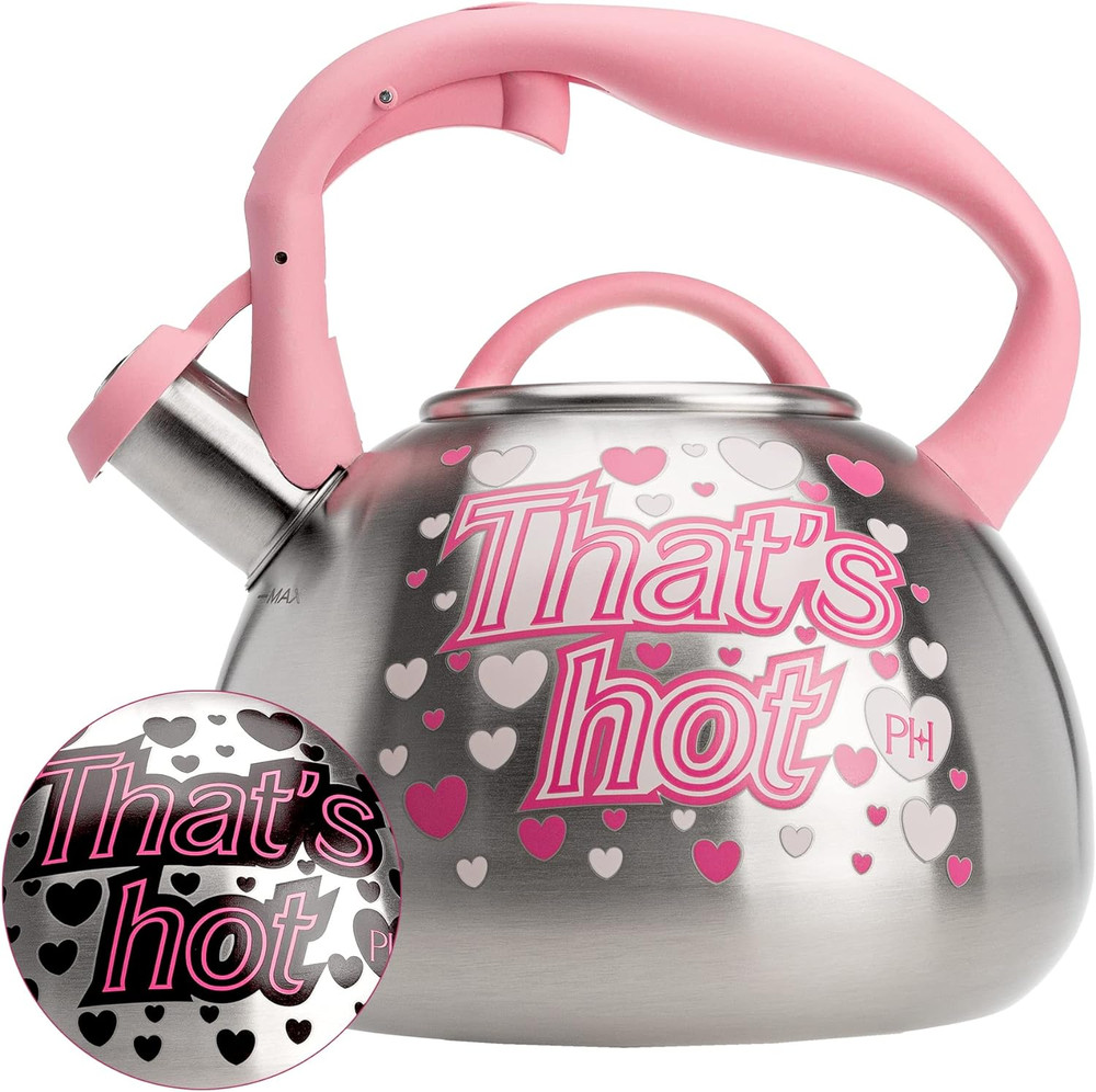 Whistling Stovetop Tea Kettle, Stainless Steel with Color Changing "That'S Hot"