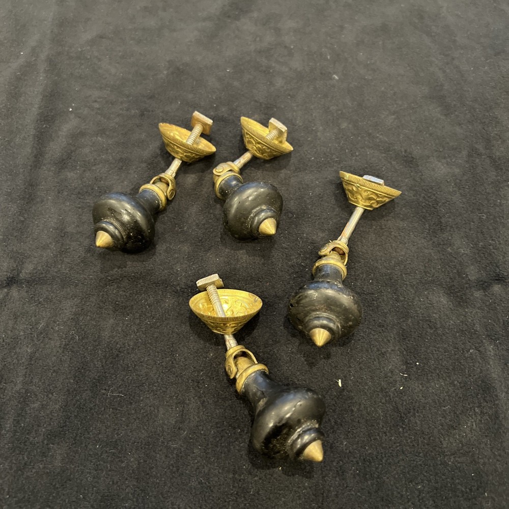 4 MATCHING ANTIQUE TEARDROP BLACK EBONIZED VICTORIAN PULLs