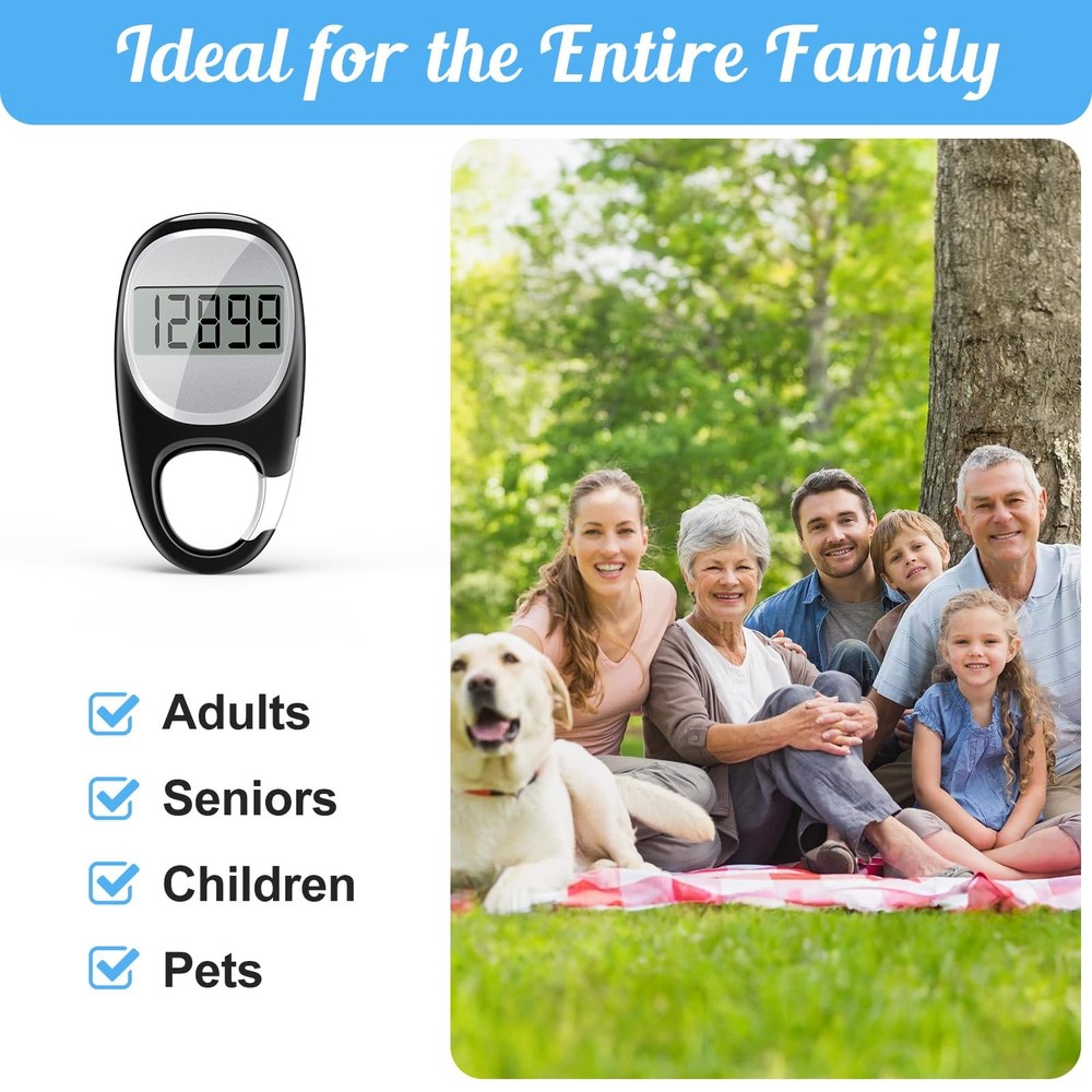Simple Pedometer for Walking, Accurate Step Tracker with Carabiner, 3D Step C...