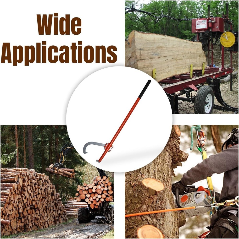 Cant Hook - 48" Wood Log Moving Tool With Adjustable Hook & Rubber Grip Handle