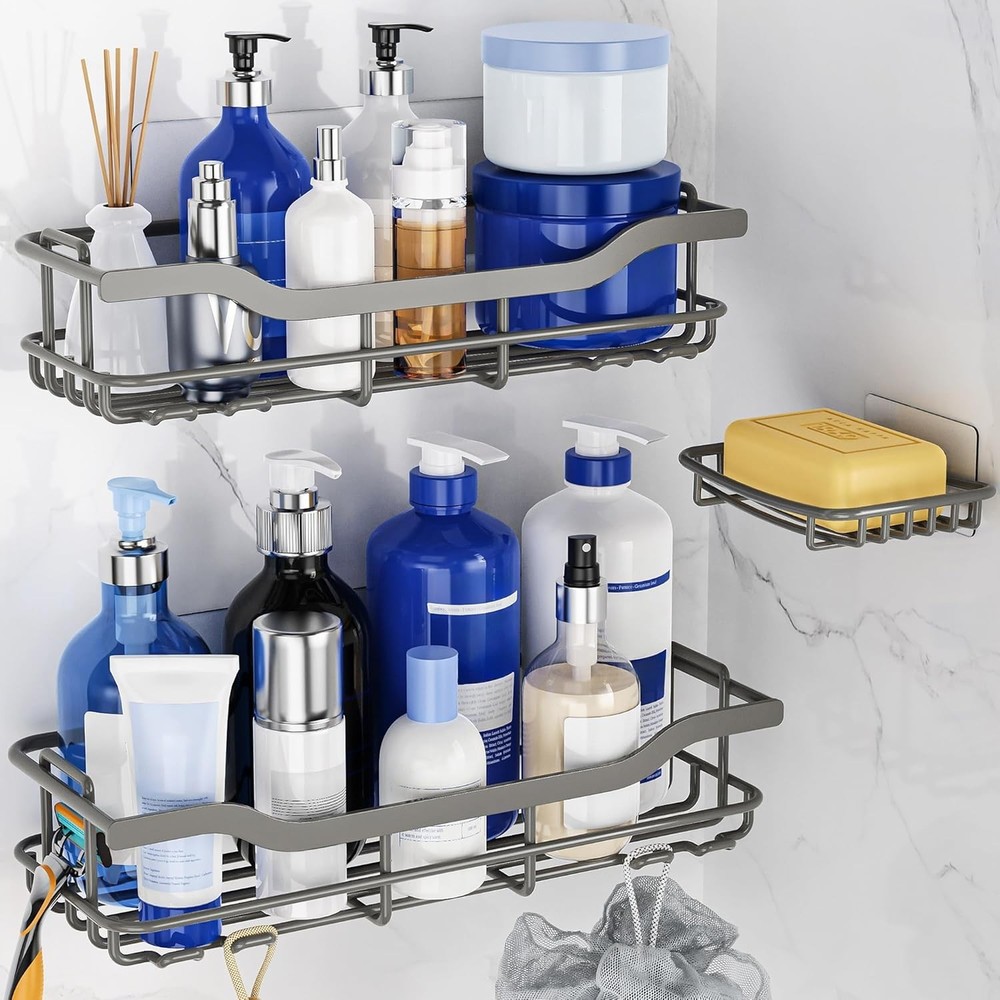 3-Pack Shower Caddy W/ Soap Holder Adhesive Rustproof No-drill Strudy Loading