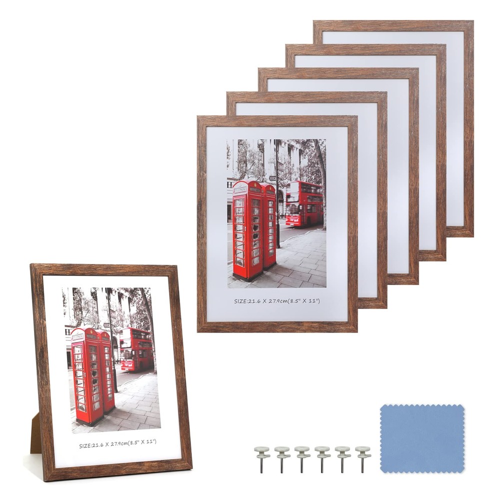 8.5x11 Picture Frame Set of 6, Certificate Document Frame Set with Display Bo...
