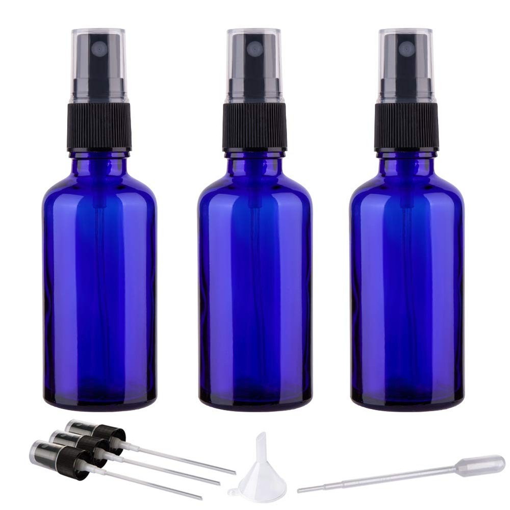 2oz Blue Glass Mist Spray Bottles for Essential Oils, 3 Pack