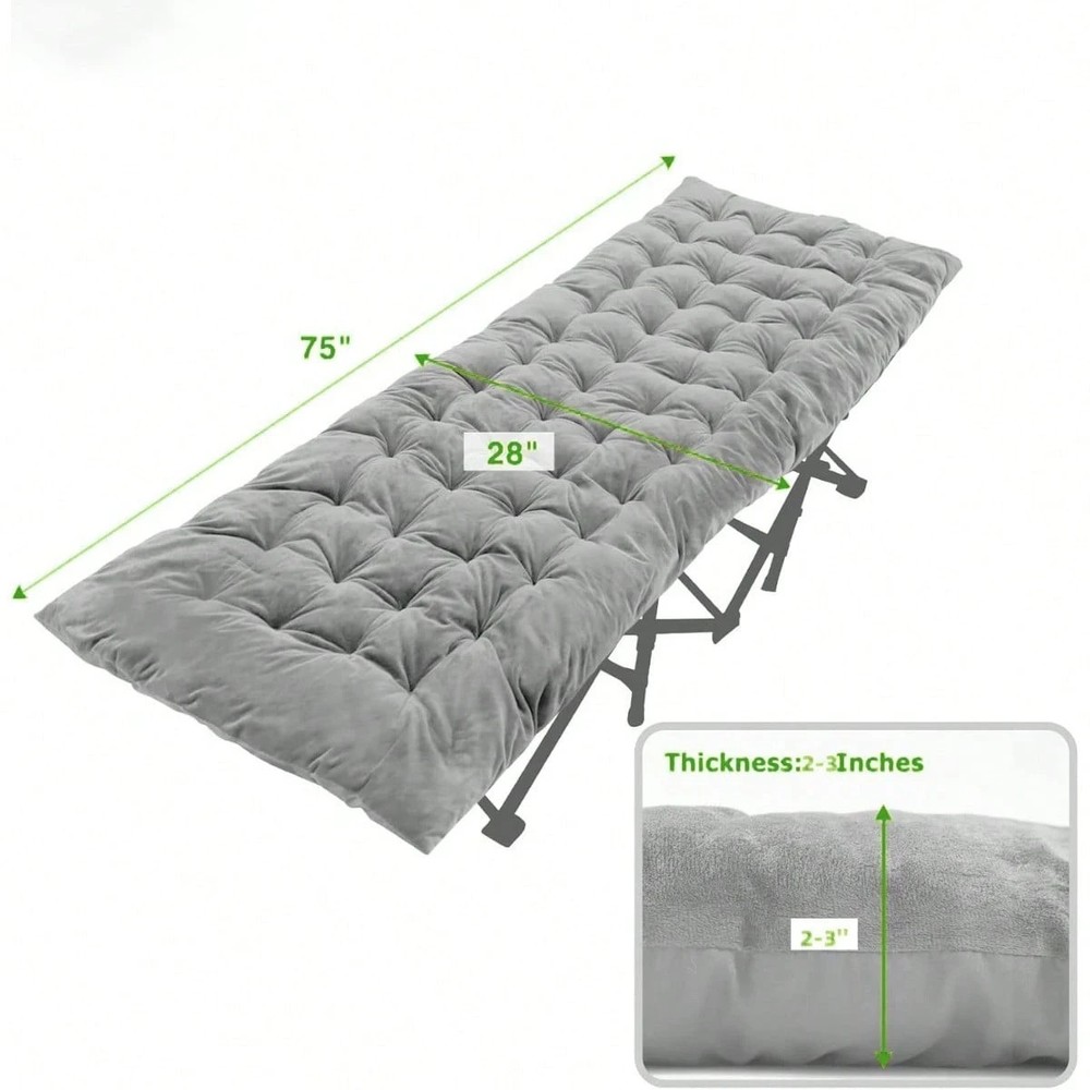 Single Folding Camping Cot Pad, 75x28" Extra Thick Velvet w/ Elastic Straps