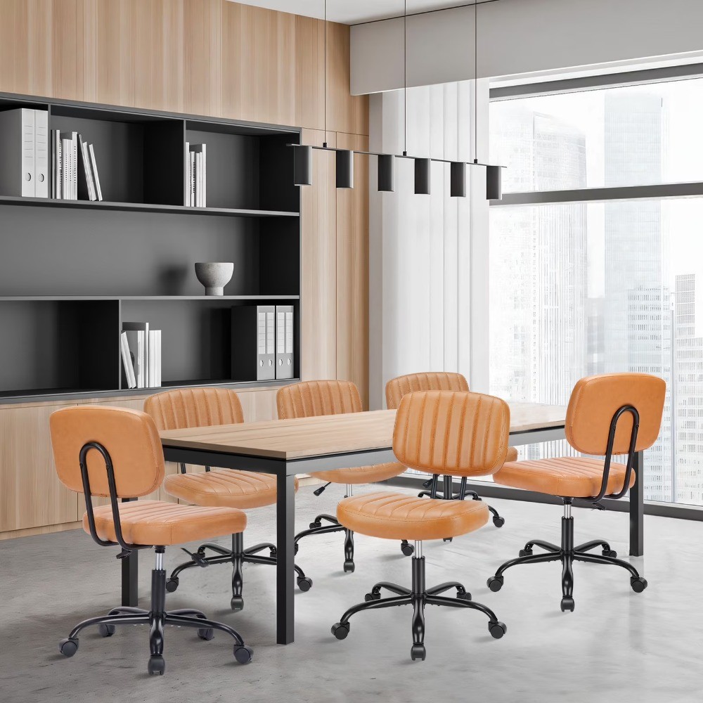 Small Armless Office Desk Chair with Comfy Lumbar Support