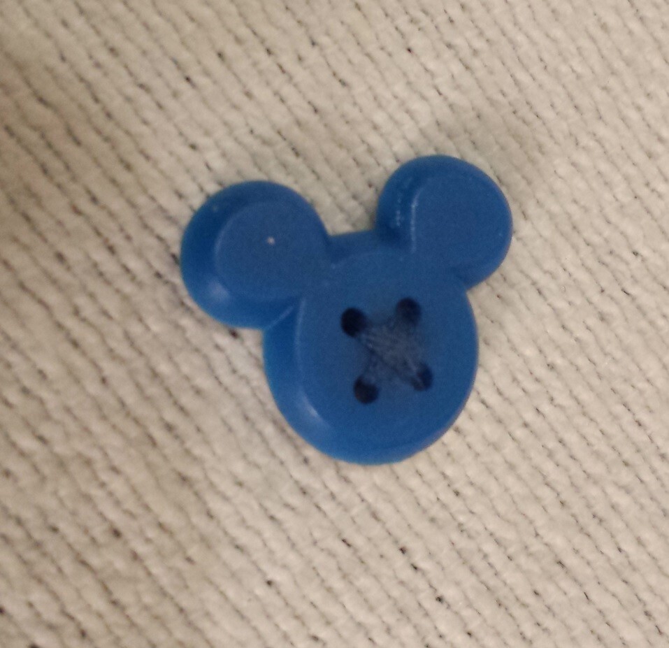 Modern Mickey Mouse Flat Button 1 Blue Plastic w/ White Foam Trim Clothes Button