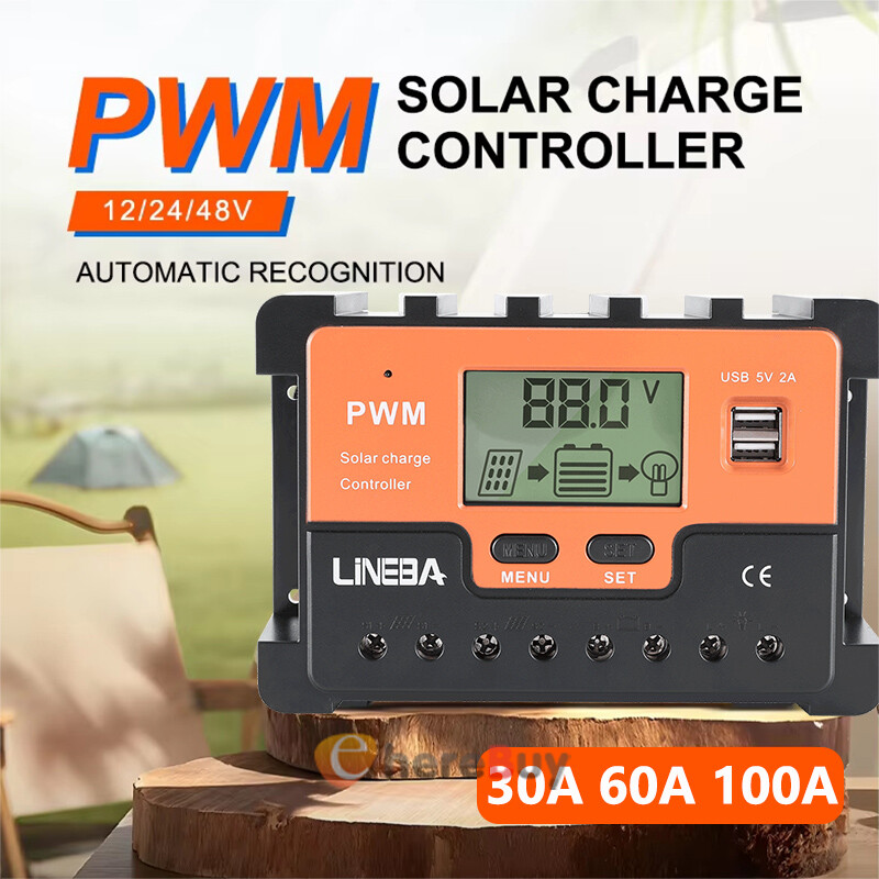 100A 60A Solar Panel Battery Charge Controller LCD Regulator Dual USB 12/24V/48V