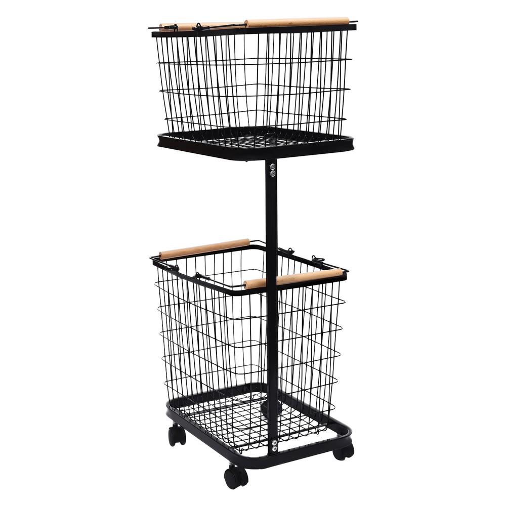 Black Metal Laundry Basket With Wheels 2-tier Laundry Basket Rectangular Iron