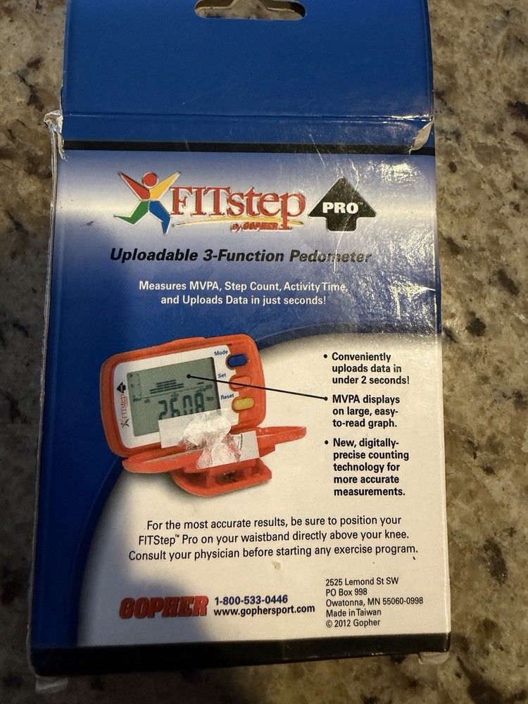 Gopher Fitstep Pro Uploadable 3-Function Pedometer - Manual, Clip & Battery Incl