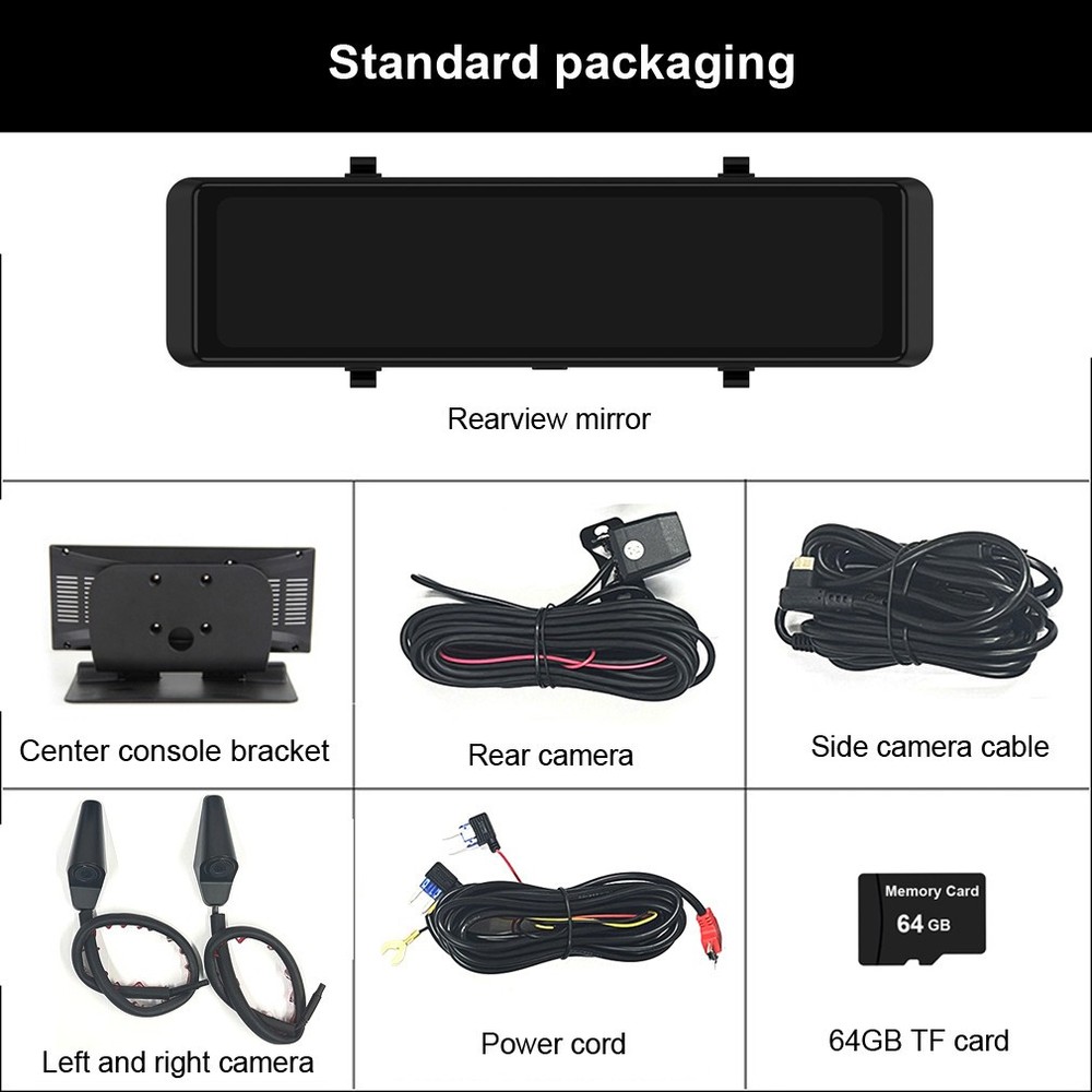 12 "Touch Screen 4 Channels 4K Dash Cam 360° Panoramic Dashboard Rearview Mirror