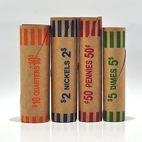 Protective Preformed Coin Wrapper Rolls - 128 Assorted for Automatic Counter Use