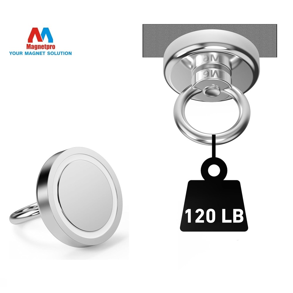 Magnetpro Strong Neodymium Magnets with Ring, 120 Lbs Pulling Force, Diameter 1.