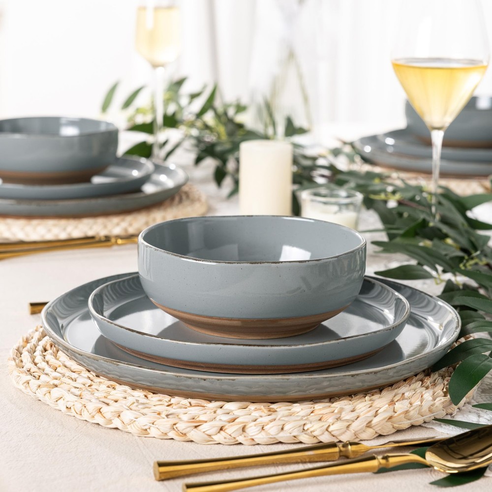 AmorArc Ceramic Dinnerware Sets for 4, 12 Pieces For 4(12Pcs), Limestone
