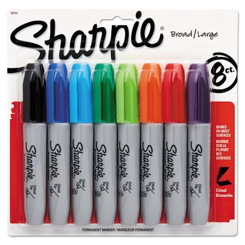Sharpie Chisel Tip Permanent Marker, Medium Chisel Tip, Assorted Colors, 8/Set