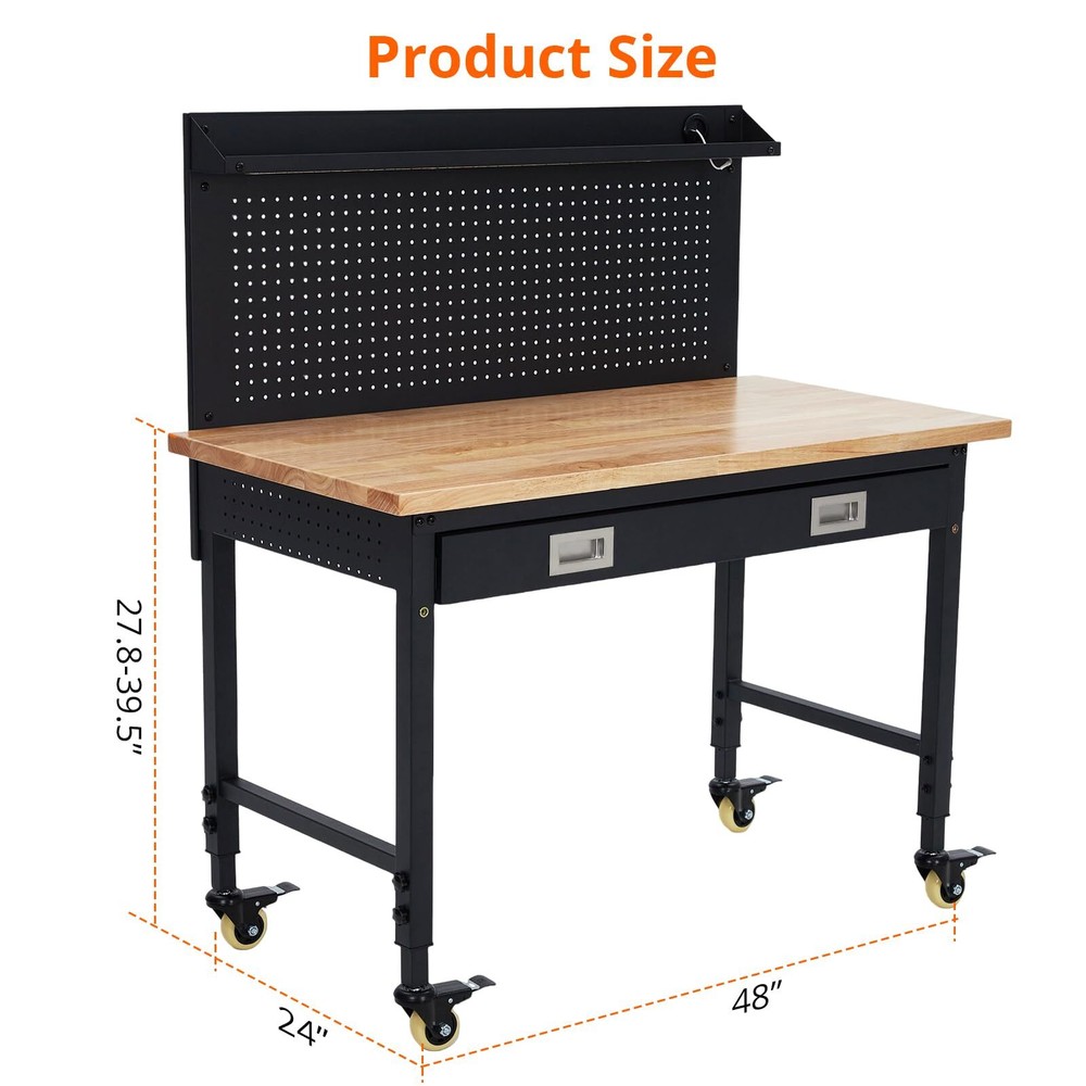 ✅48" Workbench Adjustable Height Workstation with Drawer Storage Backplate 2000L