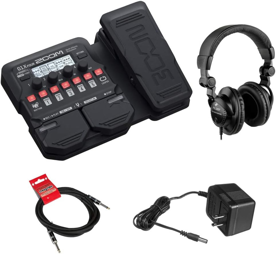 G1X Four Guitar Effects Processor Bundle with Headphones, Power Adapter & Cable