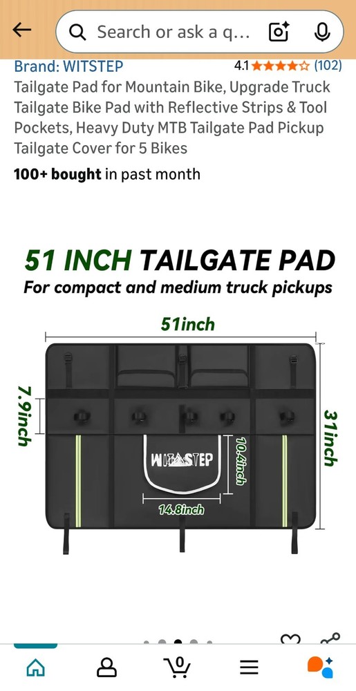 Witstep Tailgate Bike Pad With Storage And Reflection