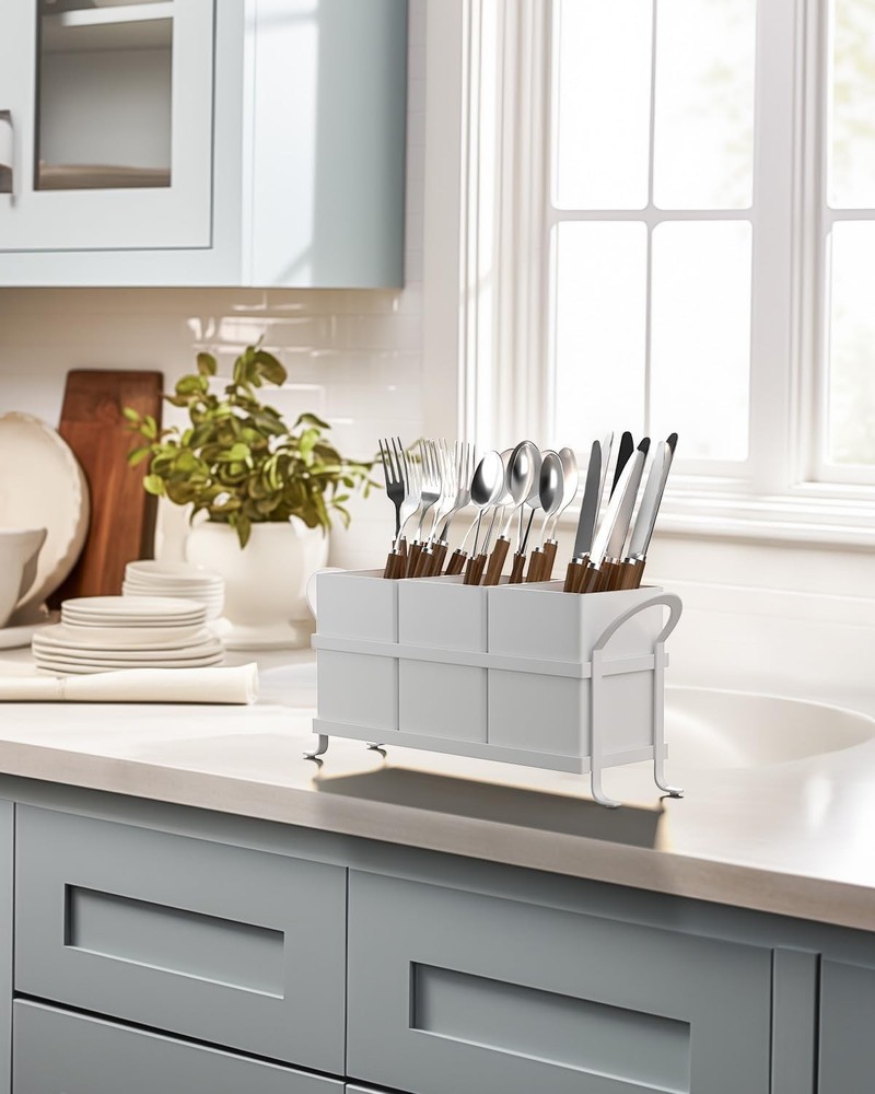 White Kitchen Utensil Holder Chic Silverware Holder Party Compact & Versatile